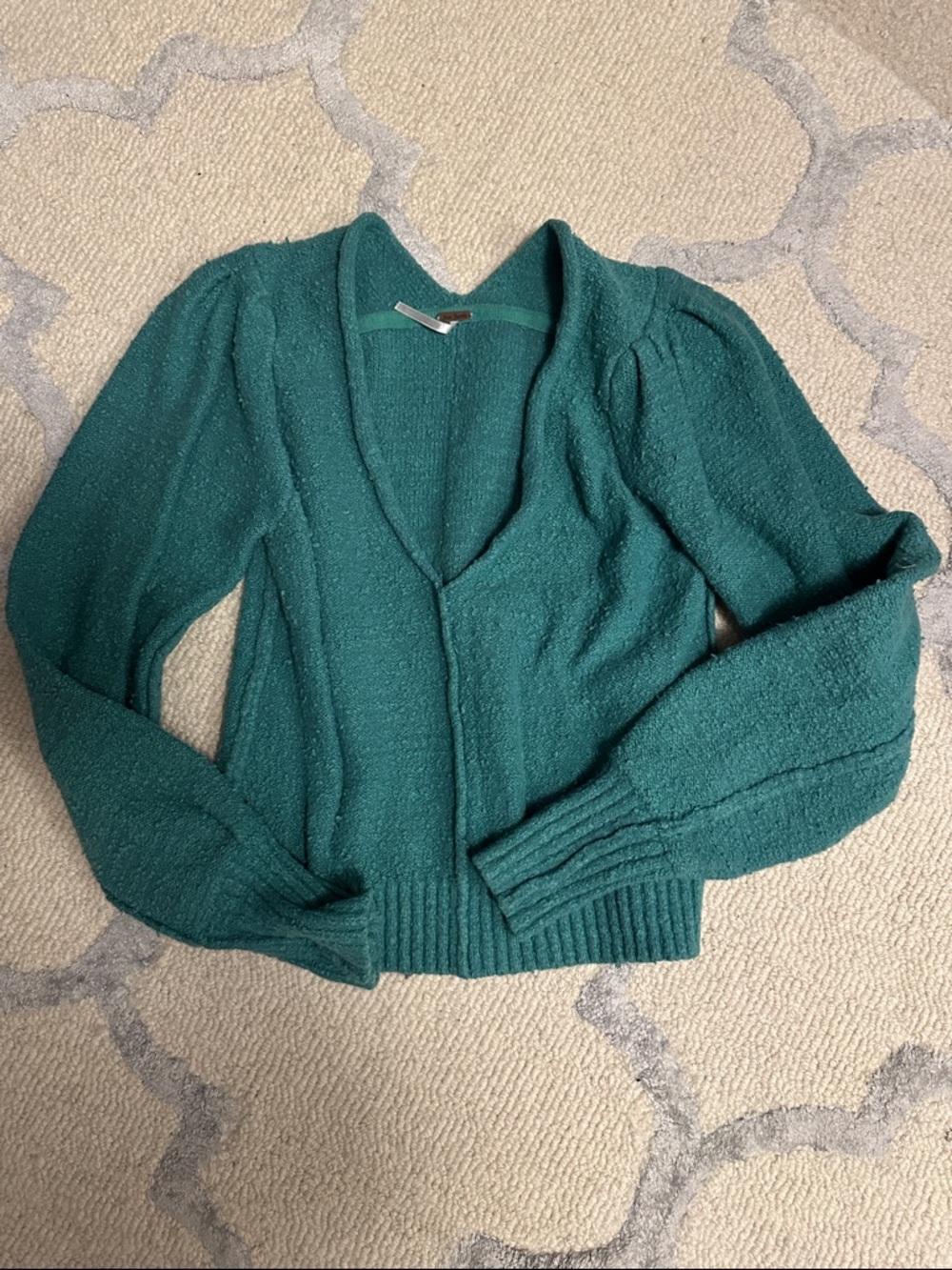 Free People Teal V-Neck Textured Sweater